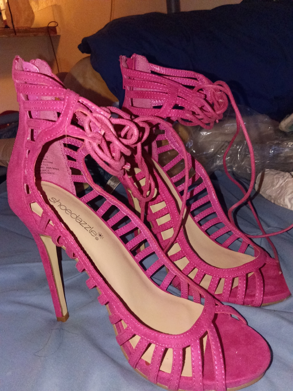 Shoe Dazzle Pink Caged Lace-Up Stiletto Heels